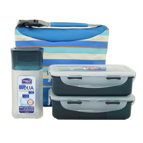 Bộ túi hộp cơm W/Stripe pattern Bag Màu xanh HPL758S3SB - Lock&Lock